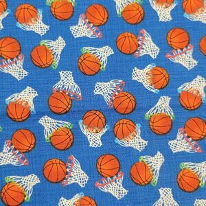 Basketball Fabric 30x44 Hi-Fashion Cotton Sports Balls Hoops Blue Quilting Craft